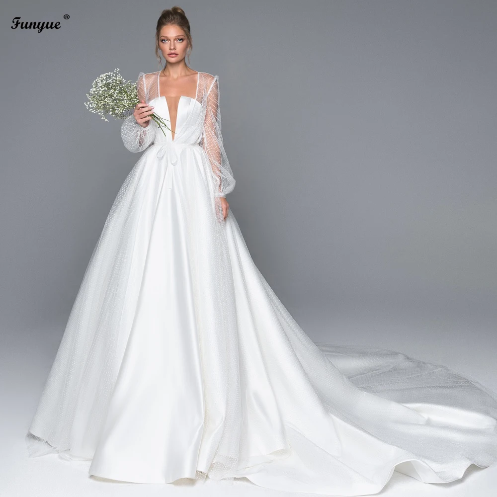 Funyue Elegant A-Line Satin 2 Pieces Wedding Dress Illusion Long Sleeve Princess Bridal Gown Chapel Train Vestido De Noiva
Funyue Elegant A-Line Satin 2 Pieces Wedding Dress Illusion Long Sleeve Princess Bridal Gown Chapel Train Vestido De Noiva