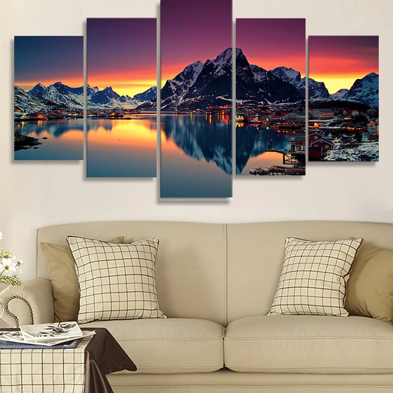 HD printed 5 piece canvas art sunset lake mountain scenery painting wall pictures for living room modern
HD printed 5 piece canvas art sunset lake mountain scenery painting wall pictures for living room modern