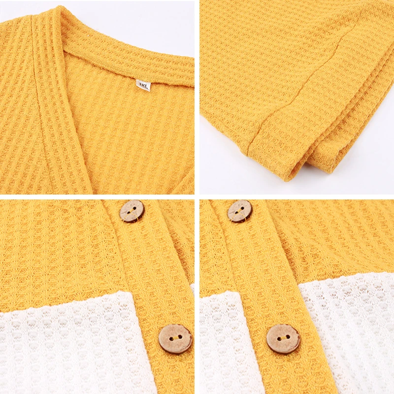 Autumn Winter Casual Full Sleeve Sweater Top Women Plus Size V Neck Single Breasted Patchwork Top 2020 New
Autumn Winter Casual Full Sleeve Sweater Top Women Plus Size V Neck Single Breasted Patchwork Top 2020 New