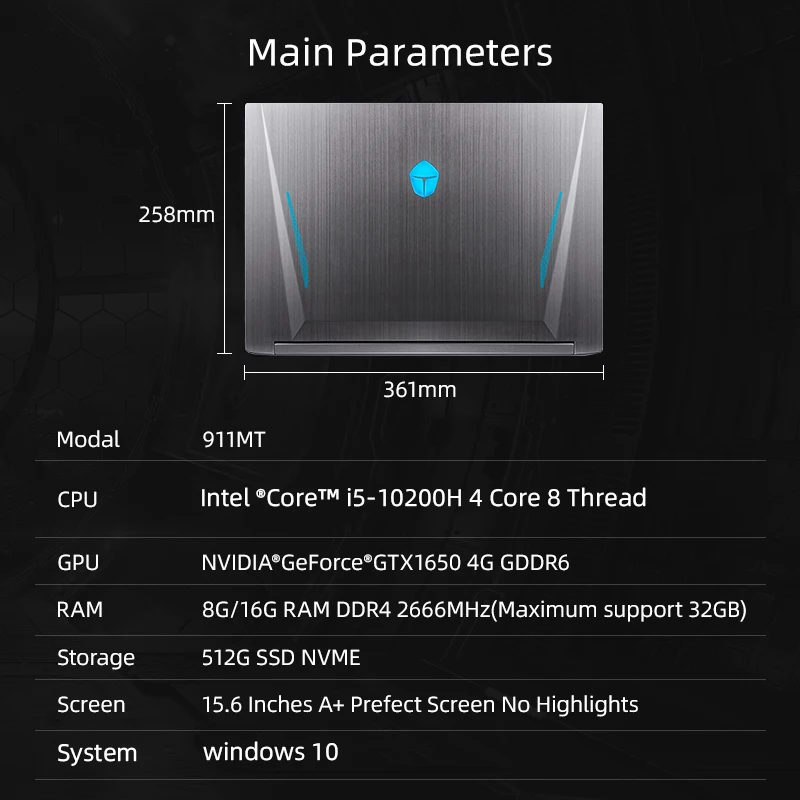 

ThundeRobot 911 MT Gaming Laptop 15 6 inch Intel Core i5 10200H GTX1650 Office Notebook Windows 10 8G RAM 512G SSD IPS FHD