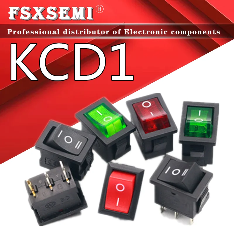 

5pcs/lot KCD1 Push Button Switch 15x21mm 6A 250V 10A 125V KCD1-101 Snap-in On/Off Boat Rocker Switch 15MM*21MM