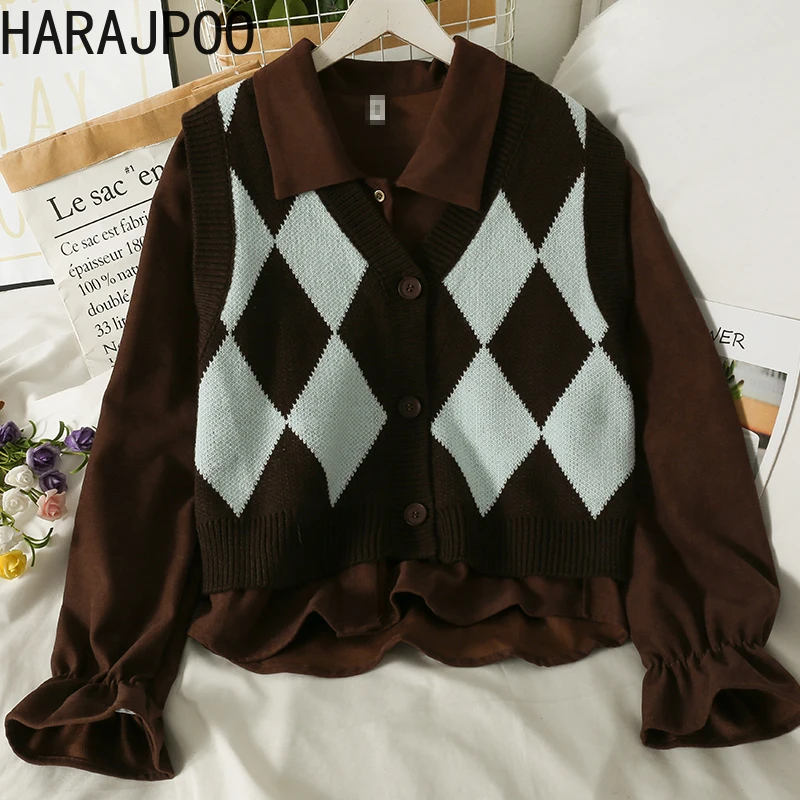 Harajpoo Woman Vests Two Pieces 2021 Fall Winter Loose Single Breasted Flared Sleeve Shirt Color Blocking Plaid Sweater Sets
Harajpoo Woman Vests Two Pieces 2021 Fall Winter Loose Single Breasted Flared Sleeve Shirt Color Blocking Plaid Sweater Sets