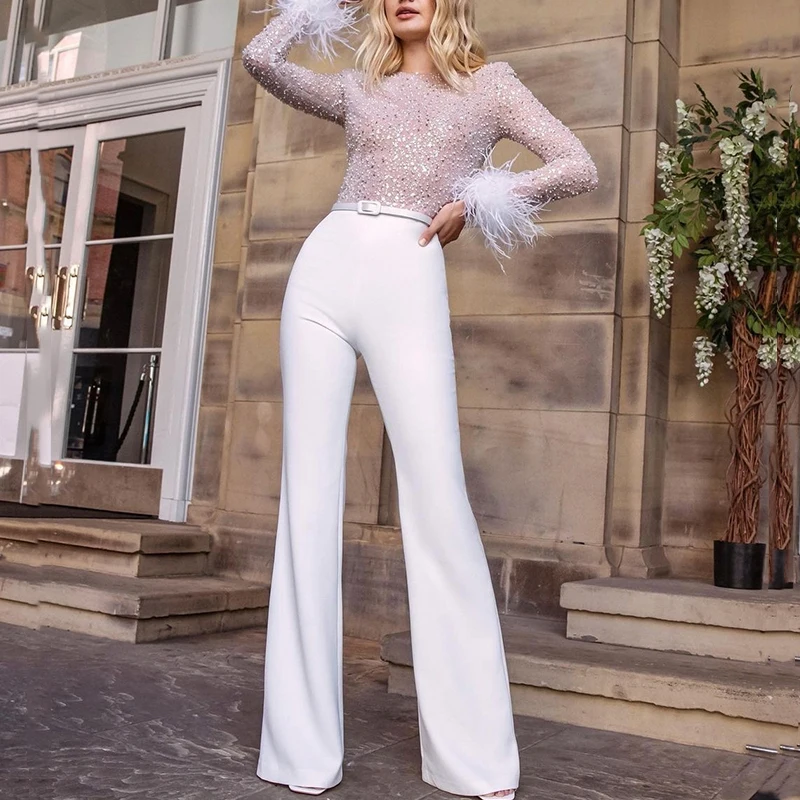 Комбинезон женский Блестящий с круглым вырезом, элегантный пикантный приталенный Ромпер, модный вечерний комбинезон с перьями, блестками и... 
Комбинезон женский Блестящий с круглым вырезом, элегантный пикантный приталенный Ромпер, модный вечерний комбинезон с перьями, блестками и...