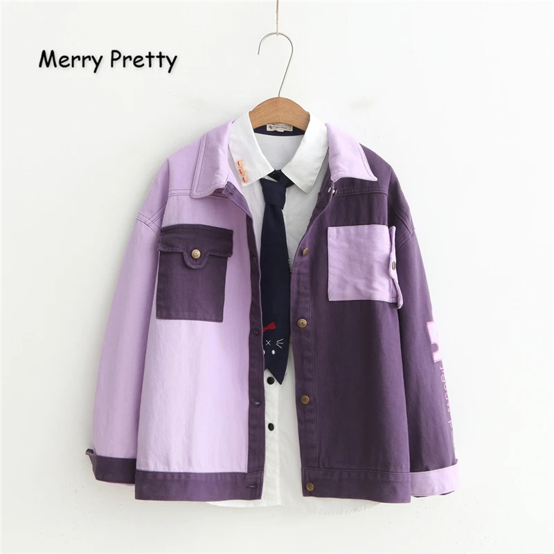 Merry Pretty Women Letter Embroidery Basic Jackets Winter Long Sleeve Patchwork Pockets Vintage Denim Purple Jackets Outerwear
Merry Pretty Women Letter Embroidery Basic Jackets Winter Long Sleeve Patchwork Pockets Vintage Denim Purple Jackets Outerwear