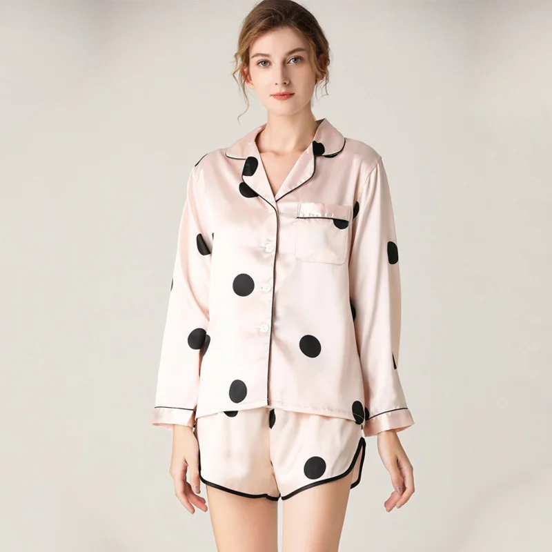 Satin Silk 2 Pieces Women's Pajamas Fashion Long Sleeve Ladies Sleepwear Summer Pajamas Set with Sleep Short Sexy Female Pyjama
Satin Silk 2 Pieces Women's Pajamas Fashion Long Sleeve Ladies Sleepwear Summer Pajamas Set with Sleep Short Sexy Female Pyjama