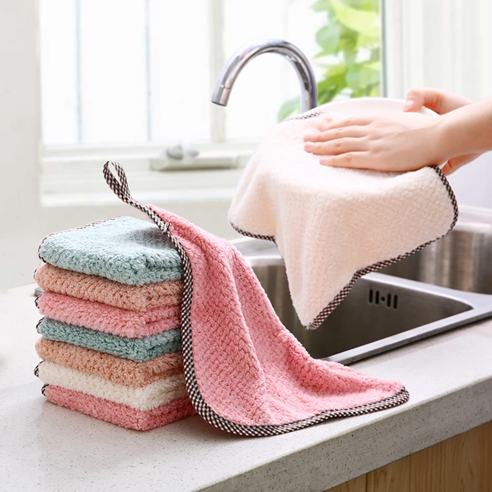 Kitchen Dish Cloth Soft Microfiber Hand Towels Hangable Coral Fleece Dish Cloth Non-stick Oil Rags Scouring Pad
Kitchen Dish Cloth Soft Microfiber Hand Towels Hangable Coral Fleece Dish Cloth Non-stick Oil Rags Scouring Pad