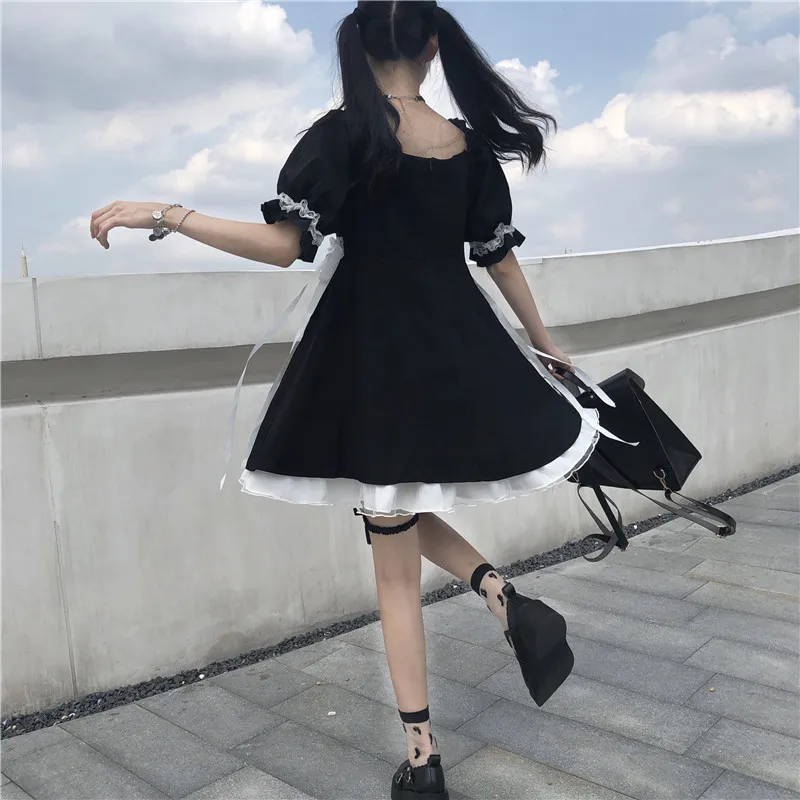 Japanese Summer Kawaii Soft Girly Dress Vintage Square Collar Cute Lace Lace Up Bow Sweety Ruffles Puff Sleeve Dress Black Dress
Japanese Summer Kawaii Soft Girly Dress Vintage Square Collar Cute Lace Lace Up Bow Sweety Ruffles Puff Sleeve Dress Black Dress