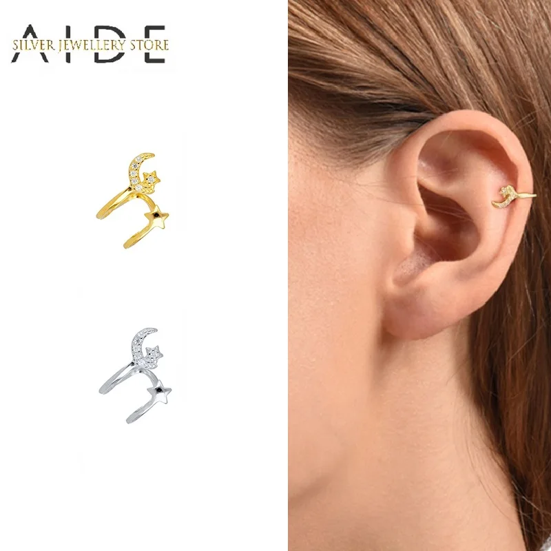 AIDE Sweet 1 Pc 925 Sterling silver Ear Cuff Fashion INS Moon Star Zircon Non Pierced Clip on Earrings for Women pendientes
AIDE Sweet 1 Pc 925 Sterling silver Ear Cuff Fashion INS Moon Star Zircon Non Pierced Clip on Earrings for Women pendientes