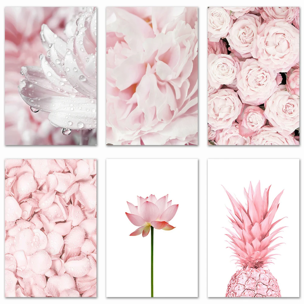 Алмазная живопись розовый ананас роза лотос цветок скандинавский ботанический