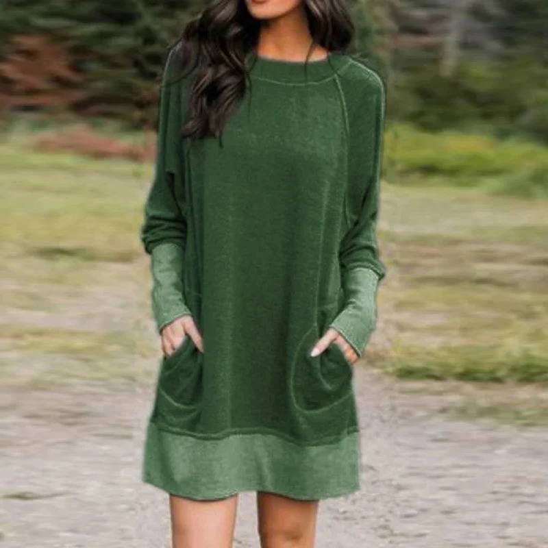2021 Spring Sweater Short Dress Color Matching Casual Dresses Womens O-Neck Long Sleeve Ladies Loose Mini Dresses Street Wear 
2021 Spring Sweater Short Dress Color Matching Casual Dresses Womens O-Neck Long Sleeve Ladies Loose Mini Dresses Street Wear