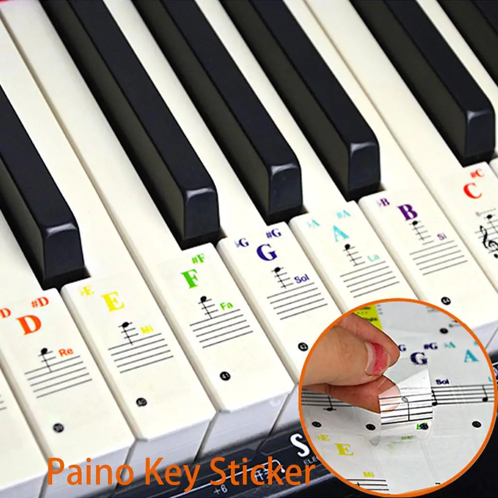 

88/61 Key Piano Colorful Stickers Notation Sticker for Hand Roll Piano Sticker Transparent Detachable Music Decal Notes
