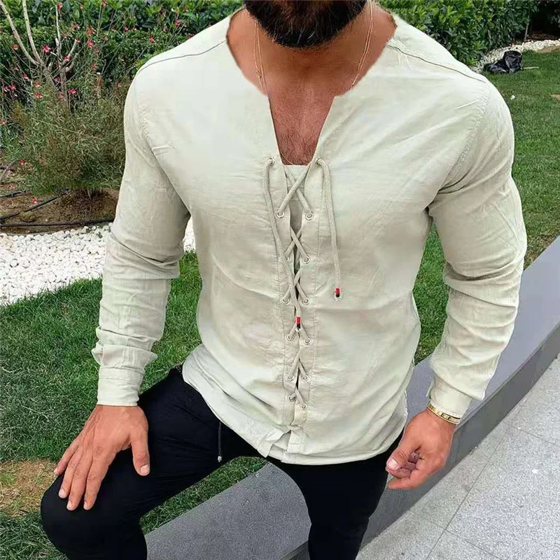Solid Color Fashion Shirt Long Sleeve Blouses Men Clothing Summer Casual Top Pullovers Collarless White Bandage Blusas Shirt Man
Solid Color Fashion Shirt Long Sleeve Blouses Men Clothing Summer Casual Top Pullovers Collarless White Bandage Blusas Shirt Man