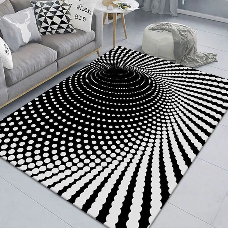 Luxury White Black 3D Printing Carpets for Living Room Bedroom Area Rugs Geometric Illusion pattern Rug Alfombra Home Office Mat | Дом и сад