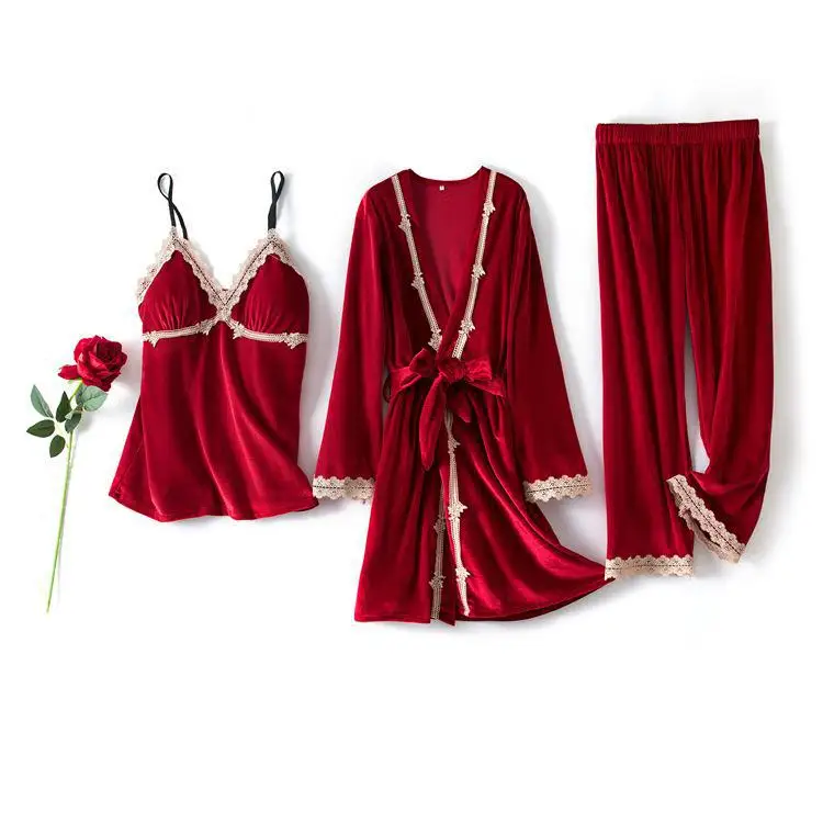 Loose Kimono Bathrobe Gown Sexy Lace Patchwork 3PCS Pajamas Set Autumn Velvet Women Nightwear Casual Sleepwear Loose Home Wear
Loose Kimono Bathrobe Gown Sexy Lace Patchwork 3PCS Pajamas Set Autumn Velvet Women Nightwear Casual Sleepwear Loose Home Wear
