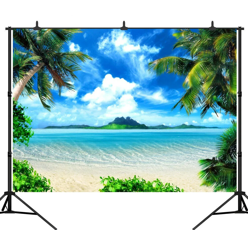 Фон для фотосъемки с изображением летнего голубого неба морского острова пляжа пальмы
Фон для фотосъемки с изображением летнего голубого неба морского острова пляжа пальмы