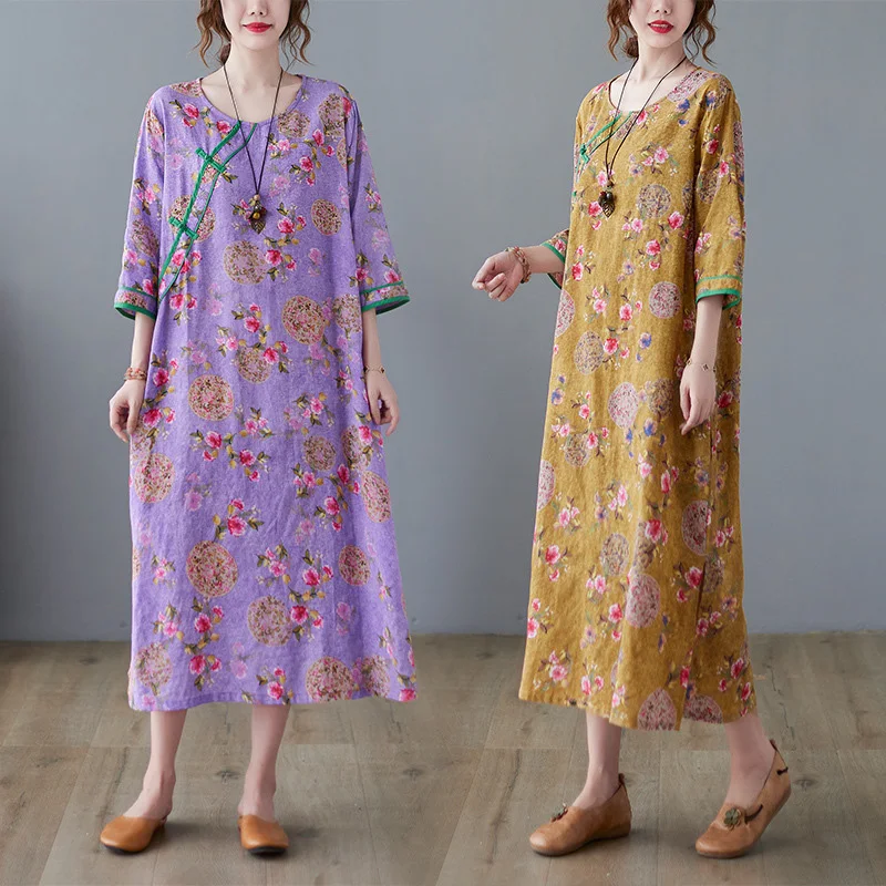 Chinese Retro Women Hanfu Dress Three Quarter Sleeve Loose Casual Homewear Robes Flower Print Round Neck Evening Dresses Female
Chinese Retro Women Hanfu Dress Three Quarter Sleeve Loose Casual Homewear Robes Flower Print Round Neck Evening Dresses Female