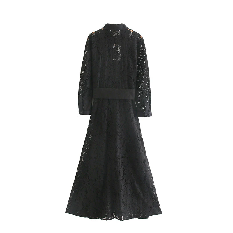 Fall Women casual dress solid color lapel long-sleeved lace dress belt decoration Vestidos
Fall Women casual dress solid color lapel long-sleeved lace dress belt decoration Vestidos