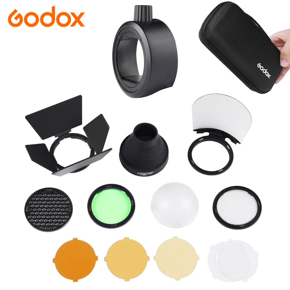 Godox AK-R1 + S-R1 Barn Door, Snoot, Color Filter, Reflector, Honeycomb, Diffuser Ball Kits for Godox AD200 H200R V1 Flash Head
Godox AK-R1 + S-R1 Barn Door, Snoot, Color Filter, Reflector, Honeycomb, Diffuser Ball Kits for Godox AD200 H200R V1 Flash Head
