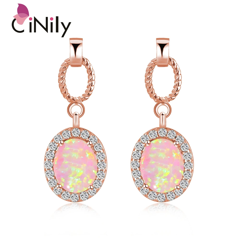 

CiNily Pink Fire Opal Long Earrings With Oval Stone Rose Gold Color Bohemia Boho Summer Fully-Jewelled Best Gifts for Woman Girl