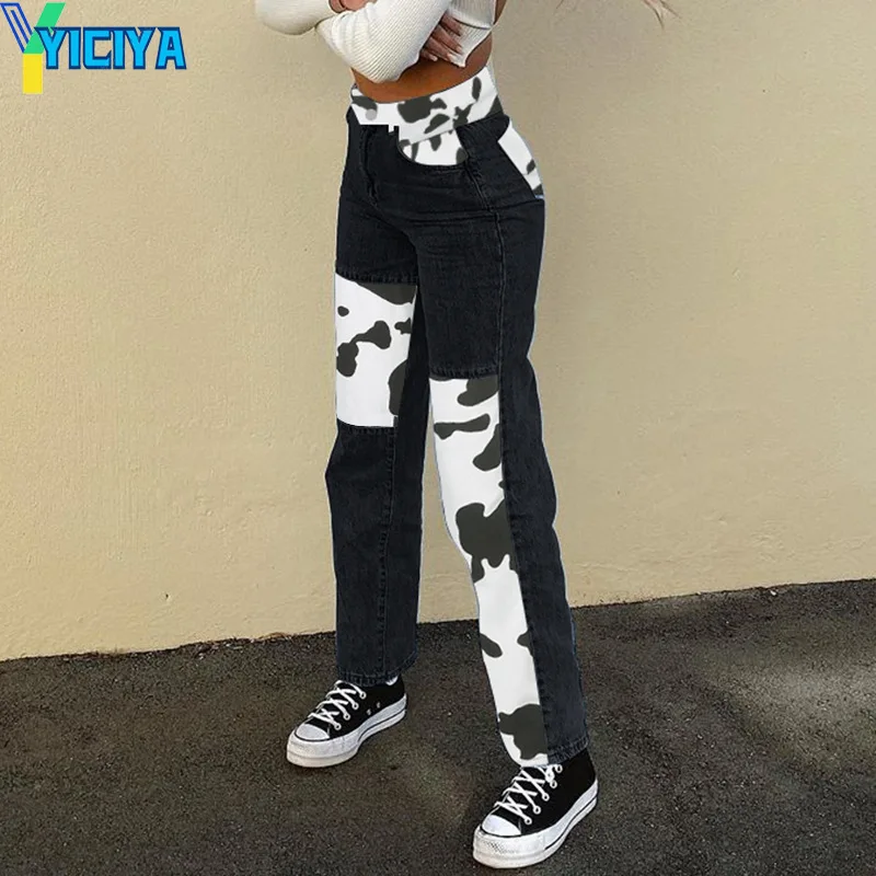 Women Pants 2022 Spring High Waist Stitched Cow Pattern Casual Loose Straight Cargo Pants Warm Woman's Jeans Met Jean Femme Y2k
Women Pants 2022 Spring High Waist Stitched Cow Pattern Casual Loose Straight Cargo Pants Warm Woman's Jeans Met Jean Femme Y2k