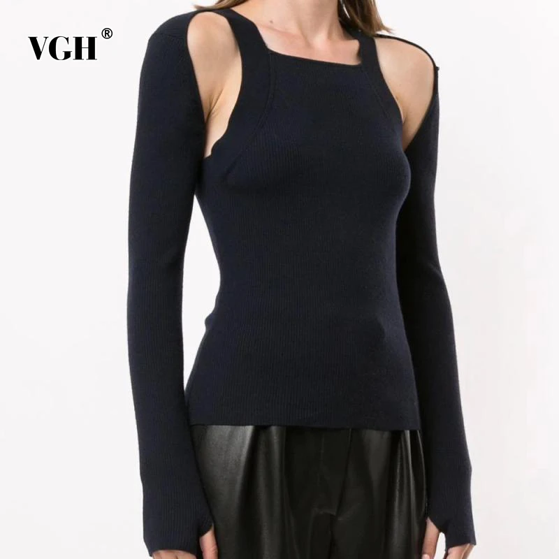 Женский Асимметричный свитер VGH, лоскутные пуловеры с отложным воротником и длинным рукавом, Повседневные свитера, женская модная одежда, н... 
Женский Асимметричный свитер VGH, лоскутные пуловеры с отложным воротником и длинным рукавом, Повседневные свитера, женская модная одежда, н...