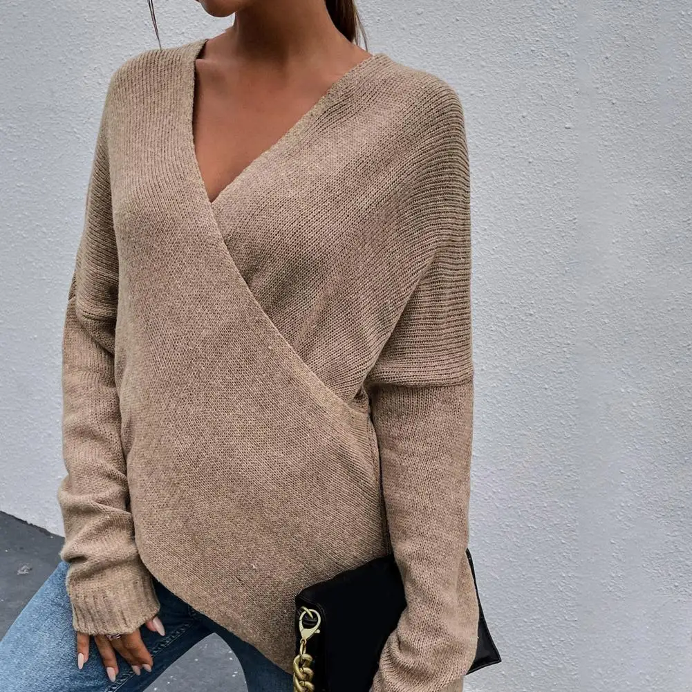 Women Sweaters Long Sleeve Solid Color Deep V-Neck Knitted Top Cross Knitted Sweater Ladies Pullovers Streetwear Autumn Winter
Women Sweaters Long Sleeve Solid Color Deep V-Neck Knitted Top Cross Knitted Sweater Ladies Pullovers Streetwear Autumn Winter