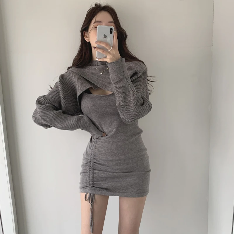 Two-Piece Suit Women Vintage Elegant Long Sleeve Drawstring Knitted Sweater Mini Dress Fashion Sexy Tight Female Winter Dresses
Two-Piece Suit Women Vintage Elegant Long Sleeve Drawstring Knitted Sweater Mini Dress Fashion Sexy Tight Female Winter Dresses
