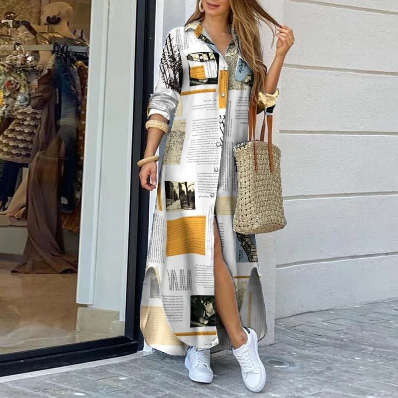 2021 Autumn Holiday Beach Long Dresses Femme Robe Elegant Lady Shirt Dresses Fashion Women Vestidos Vintage Printed Maxi Dress
2021 Autumn Holiday Beach Long Dresses Femme Robe Elegant Lady Shirt Dresses Fashion Women Vestidos Vintage Printed Maxi Dress