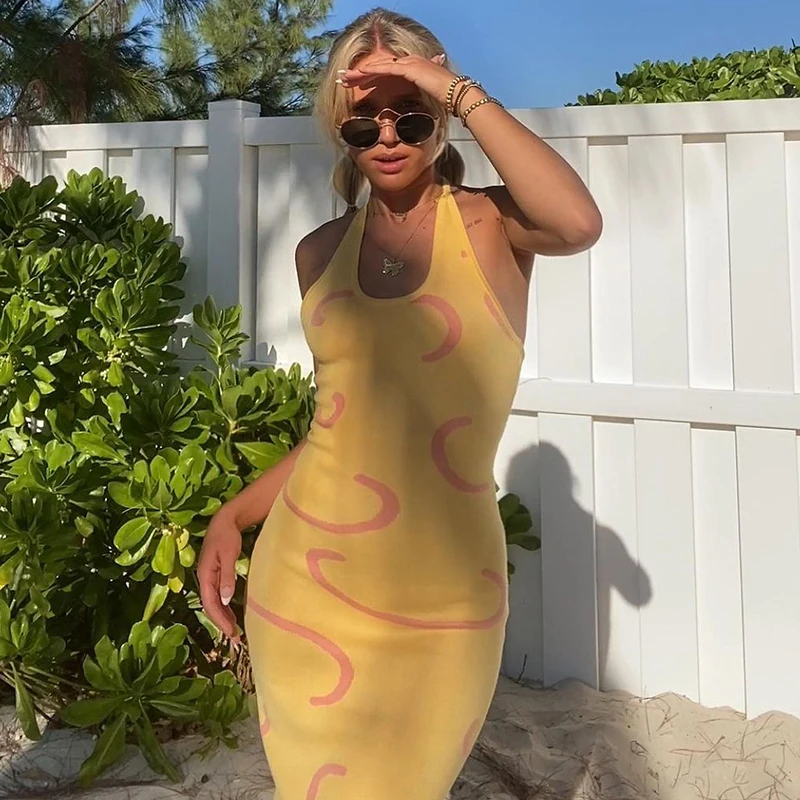 Sexy Knitted Bodycon Midi Dress Women Y2K Halter Neck Summer Yellow Sleeveless Dress Backless Party Beach Casual Sundress
Sexy Knitted Bodycon Midi Dress Women Y2K Halter Neck Summer Yellow Sleeveless Dress Backless Party Beach Casual Sundress