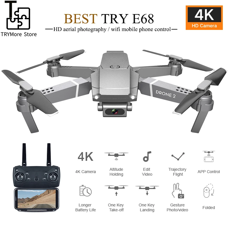 2020 Новый E68 Wifi Fpv мини Дрон с широким углом Hd 4k 1080p камера режим удержания высоты Rc