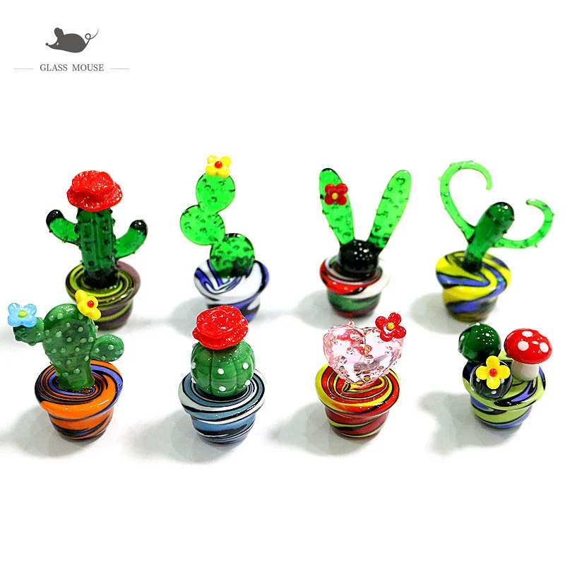 

Handmade Murano Glass Cactus Figurines Ornaments Tabletop Craft Adornment Creative Colorful Cute Miniature Plant For Home Decor