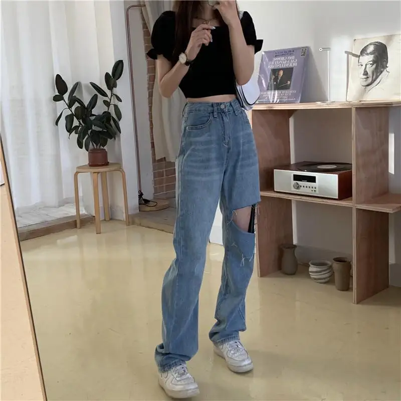 Hole jeans women's straight leg loose mop pants dad pants summer Korean high waist slim wide leg pants
Hole jeans women's straight leg loose mop pants dad pants summer Korean high waist slim wide leg pants