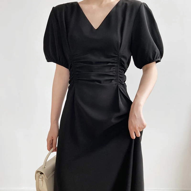 2021 Summer Mid-Length Vintage French Style V-Neck Pleated High Waist Office Lady Outfit Solid Short Sleeve Fashion Clothing
2021 Summer Mid-Length Vintage French Style V-Neck Pleated High Waist Office Lady Outfit Solid Short Sleeve Fashion Clothing