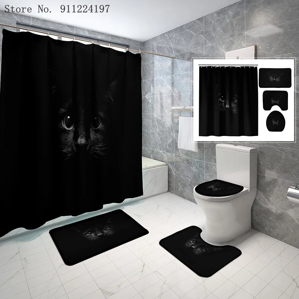 Black Animal Cat Bathroom Curtain Set Snake Wolf Print Waterproof Shower Curtain With Non-Slip Rug Toilet Lid Cover Bath Mat
Black Animal Cat Bathroom Curtain Set Snake Wolf Print Waterproof Shower Curtain With Non-Slip Rug Toilet Lid Cover Bath Mat