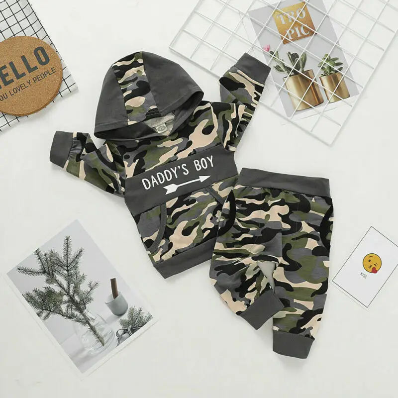 Camouflage Kids Baby Boy Clothes Daddy's Boy Hooded Tops Long Pants Tracksuit Set
Camouflage Kids Baby Boy Clothes Daddy's Boy Hooded Tops Long Pants Tracksuit Set