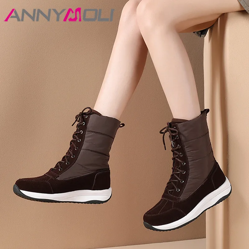 ANNYMOLI Natural Genuine Leather Snow Boots Woman Flat Platform Ankle Boots Lace Up Short Boots Female Shoes Fur Winter Black 44
ANNYMOLI Natural Genuine Leather Snow Boots Woman Flat Platform Ankle Boots Lace Up Short Boots Female Shoes Fur Winter Black 44