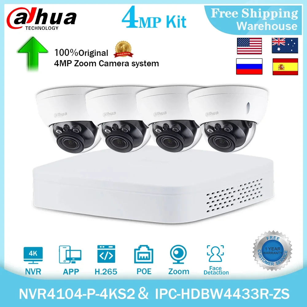 

Система видеонаблюдения Dahua, купольная IP-камера 4K, 4 МП, 5 зум, 4 канала, 8 каналов, уличный видеорегистратор, Комплект охранной системы