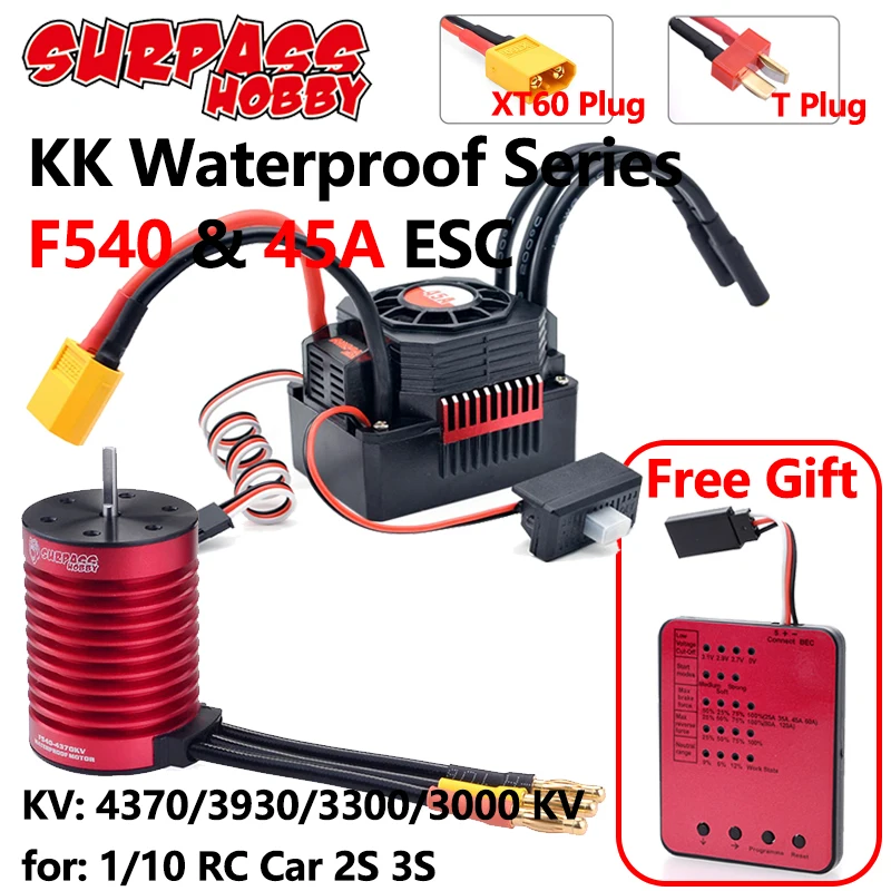 

Surpass Hobby KK ESC Brushless Motor F540 3000/3300/3930/4370KV 45A ESC XT60 Plug Programming Card for RC Car 1/10 Tamiya Axial