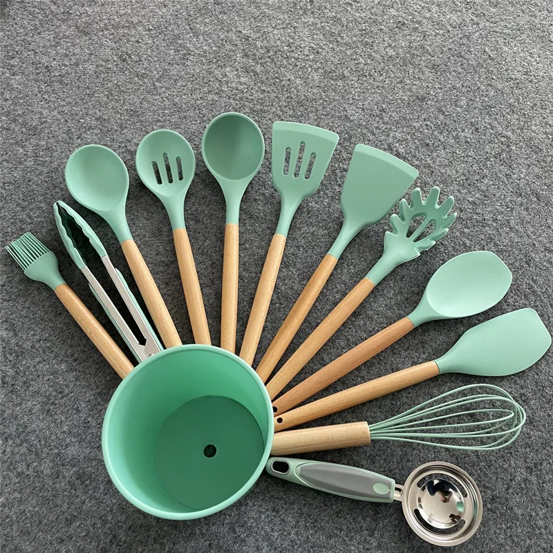 Wooden Handle Silicone Kitchenware Set Silicone 12-piece Spatula Soup Spoon Non-stick Cookware Baking Barbecue Tools
Wooden Handle Silicone Kitchenware Set Silicone 12-piece Spatula Soup Spoon Non-stick Cookware Baking Barbecue Tools