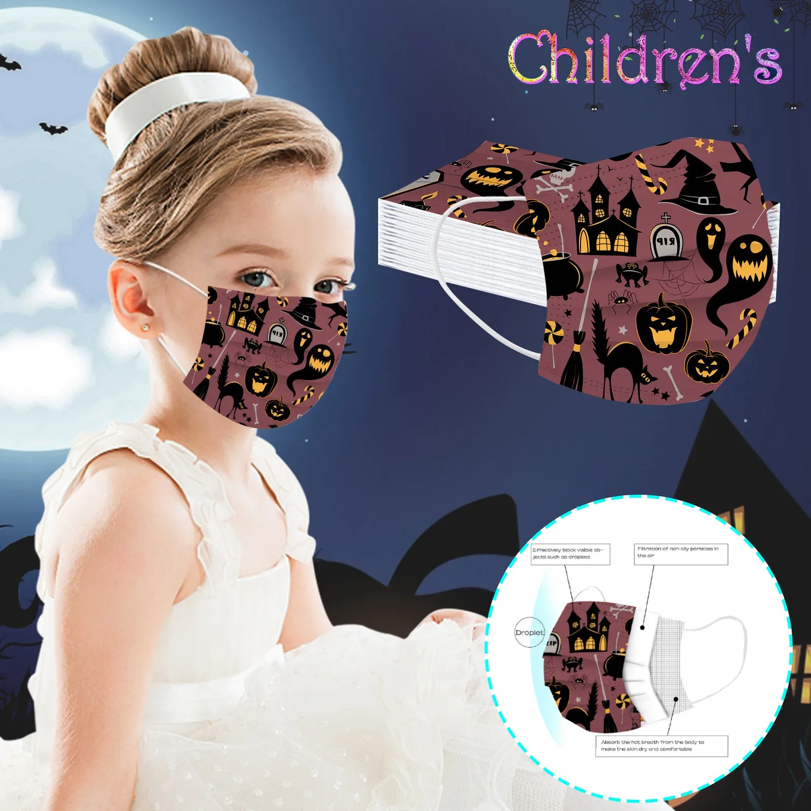 Маска для Хэллоуина Детская одноразовая 3-слойная, утолщенная тушь для лица, Гигиена детей, детская маска с заушными петлями, 50 шт.
Маска для Хэллоуина Детская одноразовая 3-слойная, утолщенная тушь для лица, Гигиена детей, детская маска с заушными петлями, 50 шт.