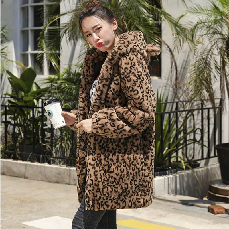Fashion Leopard Print Rabbit Fur Coat Women Outerwear Winter Thick Warm Plus size Loose Mid Long Faux Rabbit Fur Jacket Female
Fashion Leopard Print Rabbit Fur Coat Women Outerwear Winter Thick Warm Plus size Loose Mid Long Faux Rabbit Fur Jacket Female