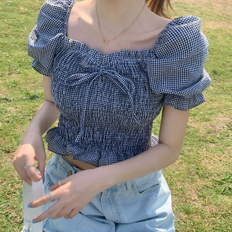 Korean Chiffon Shirt Square Collar Bubble Sleeve Top Slim All-Match Exposed Navel Short Sleeve Bow-Knot Top Hot Sale
Korean Chiffon Shirt Square Collar Bubble Sleeve Top Slim All-Match Exposed Navel Short Sleeve Bow-Knot Top Hot Sale