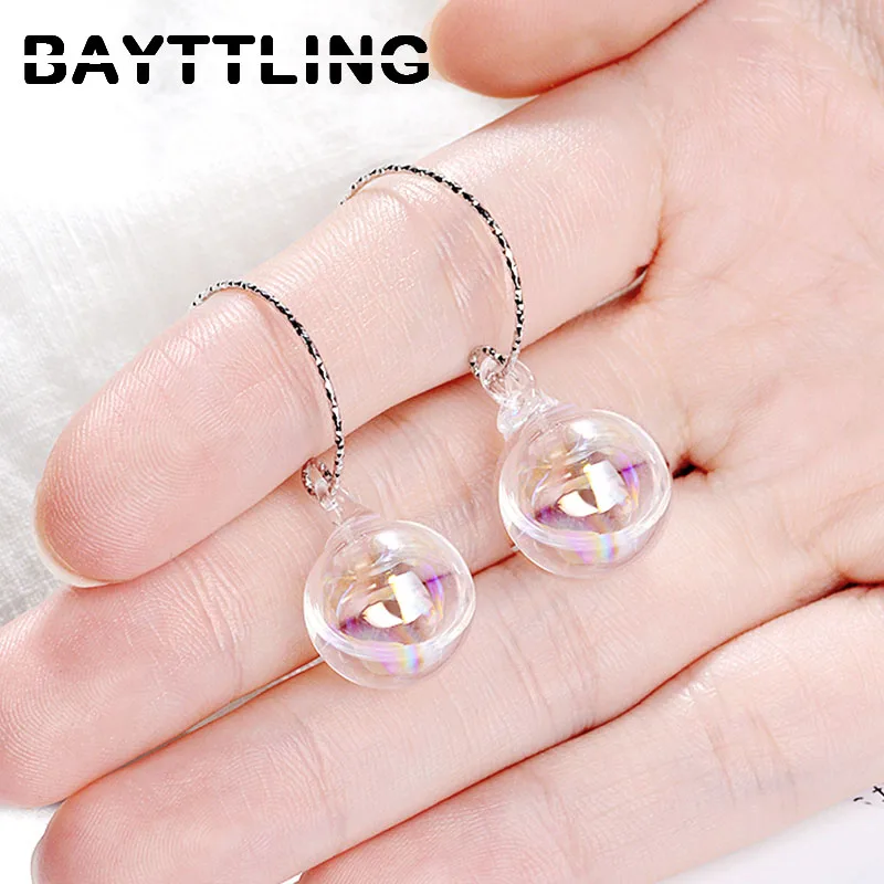 

BAYTTLING 925 Sterling Silver 28MM Milky White Glass Bead Drop Earrings For Couples Women's Fashion Glamour Wedding Jewelry Gift