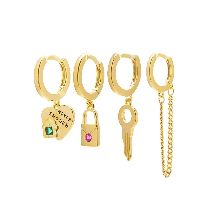 Fashion Gold Love Heart Lock Chain Dangle Earrings Set For Women Punk Geometric Metal Small Hoop Earrings Party Jewelry Gift
Fashion Gold Love Heart Lock Chain Dangle Earrings Set For Women Punk Geometric Metal Small Hoop Earrings Party Jewelry Gift