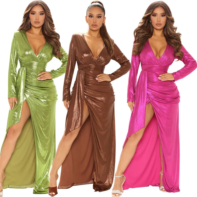 WUHE Elegant Bronzing Gold Women Long Party Dress Sexy Deep V Neck Long Sleeve Bodycon Vintage Side High Split Club Robe
WUHE Elegant Bronzing Gold Women Long Party Dress Sexy Deep V Neck Long Sleeve Bodycon Vintage Side High Split Club Robe