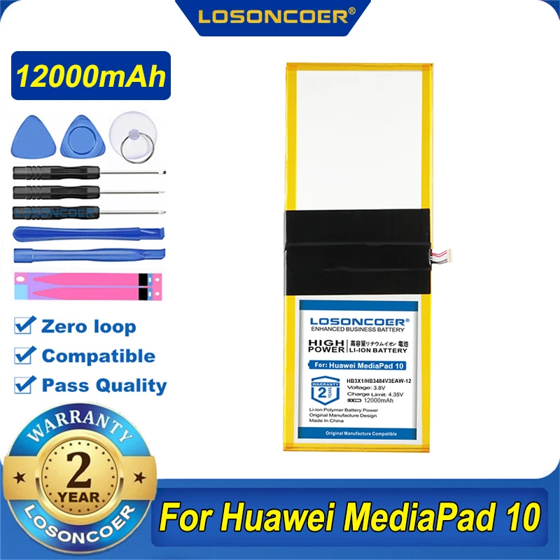 100% Оригинальный LOSONCOER 12000 мА/ч HB3X1 HB3484v3eaw-12 Аккумулятор для планшета Huawei MediaPad 10 Link