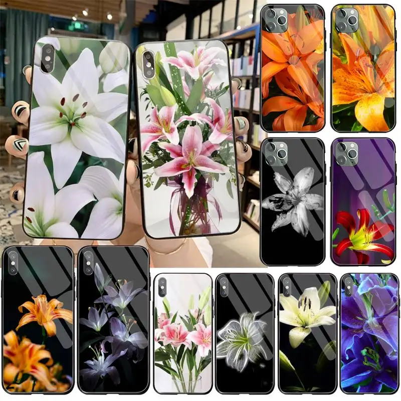 Lily Flowers Luxury Phone Case Tempered Glass For iPhone 11 Pro XR XS MAX 8 X 7 6S 6 Plus SE 2020 case | Мобильные телефоны и