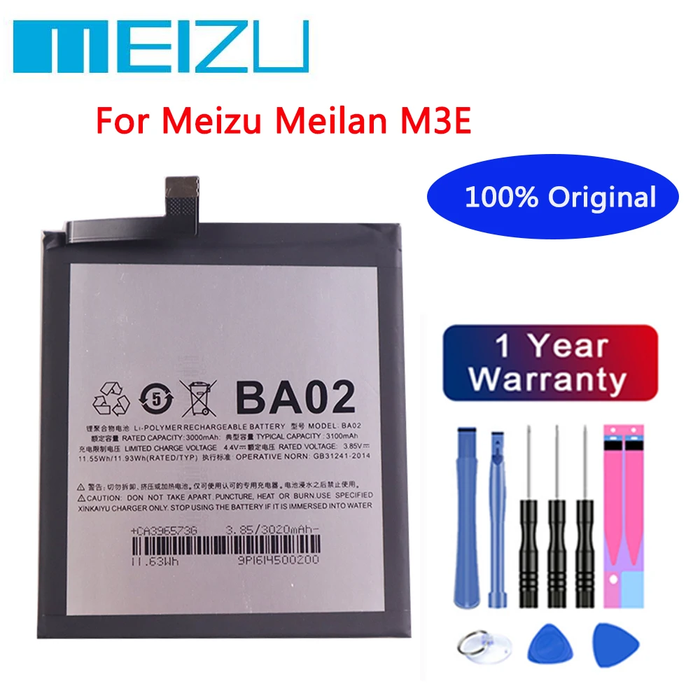 Meizu High Quality 100% Original Battery 3100mAh BA02 For Meizu Meilan M3E Mobile Phone Batteries+Free tools
Meizu High Quality 100% Original Battery 3100mAh BA02 For Meizu Meilan M3E Mobile Phone Batteries+Free tools