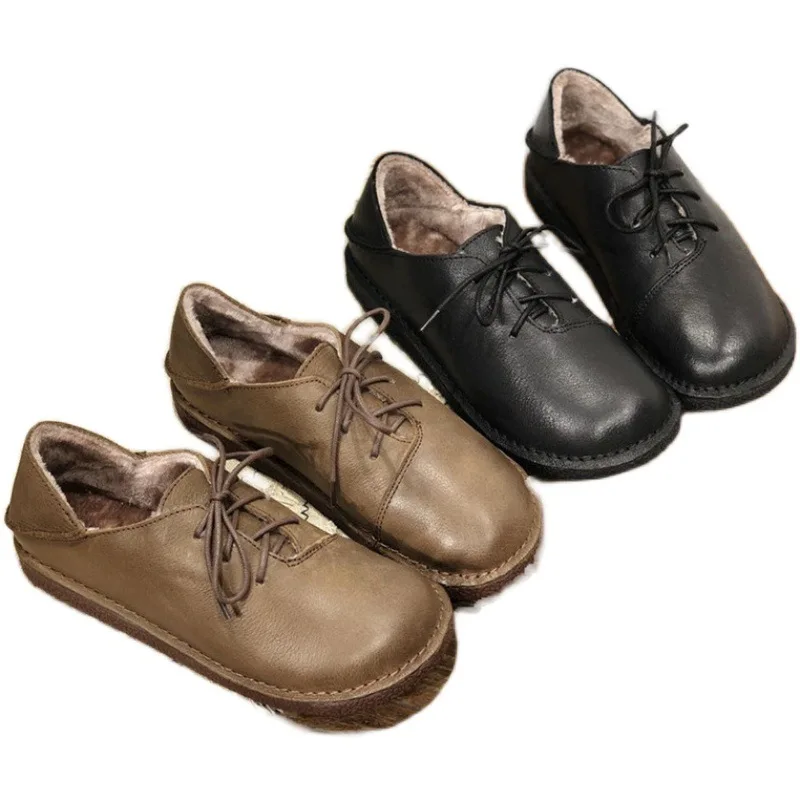 Женские туфли из натуральной кожи, с меховой подкладкой и круглым носком 
Женские туфли из натуральной кожи, с меховой подкладкой и круглым носком