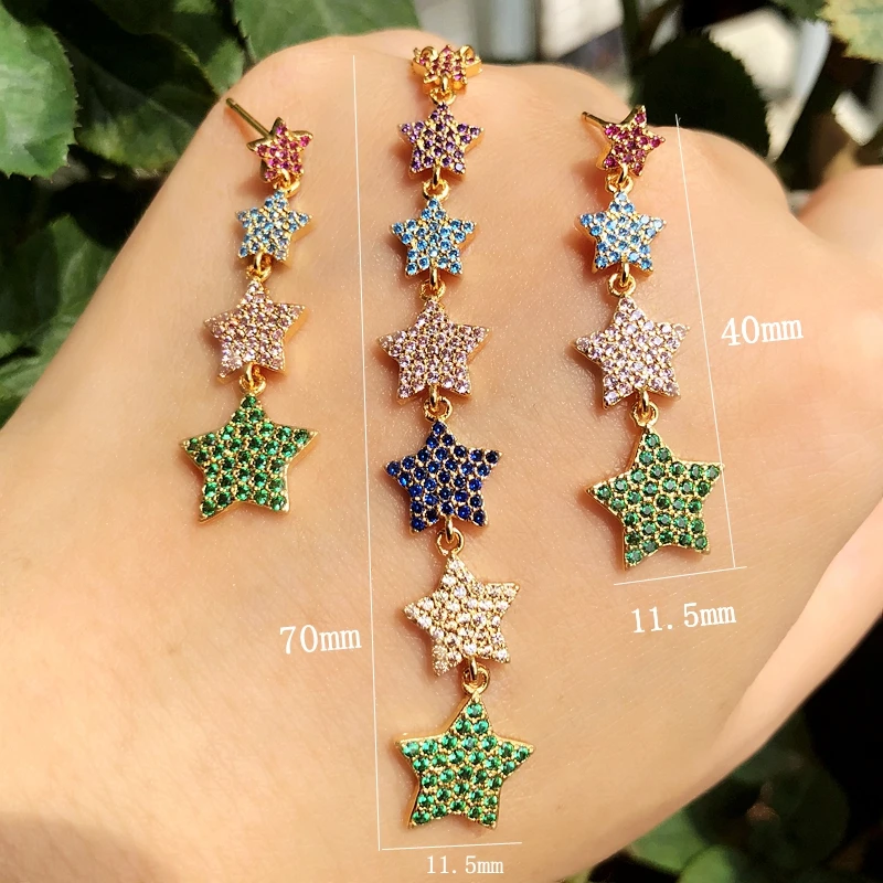 Fashion Stars Shape Long Pendant Earrings Necklaces Jewelry Sets Paved Micro Cubic Zirconia Gold Color Sparking women Bridal set
Fashion Stars Shape Long Pendant Earrings Necklaces Jewelry Sets Paved Micro Cubic Zirconia Gold Color Sparking women Bridal set